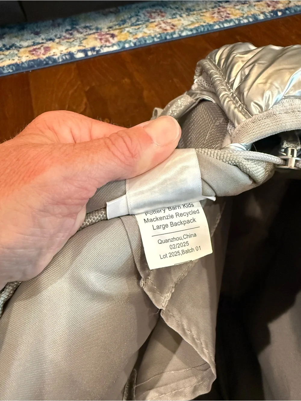 Pottery Barn Kids Silver Quilted Large Backpack